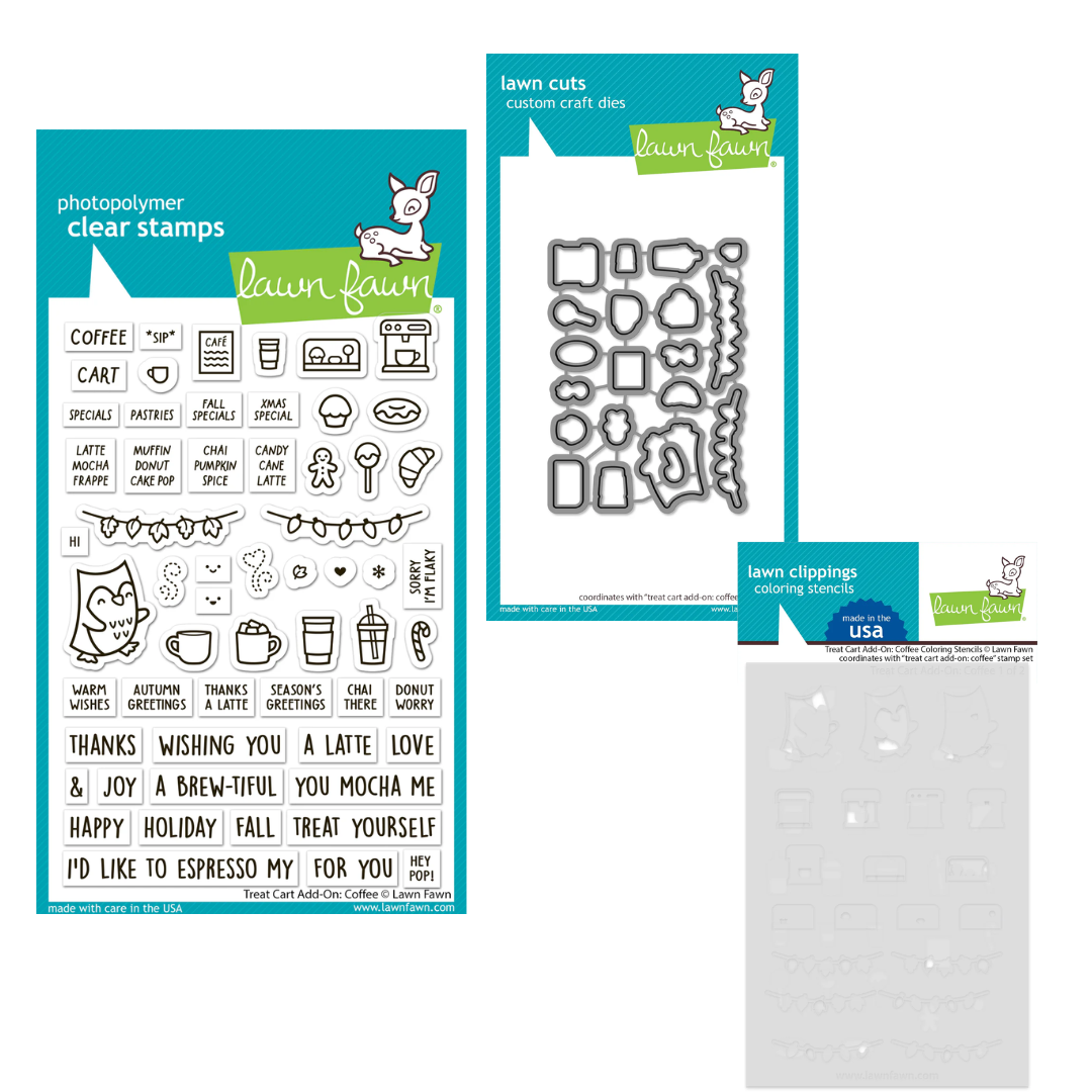 Lawn Fawn Treat Cart Add-on: Coffee Stamp, Die & Stencil Bundle