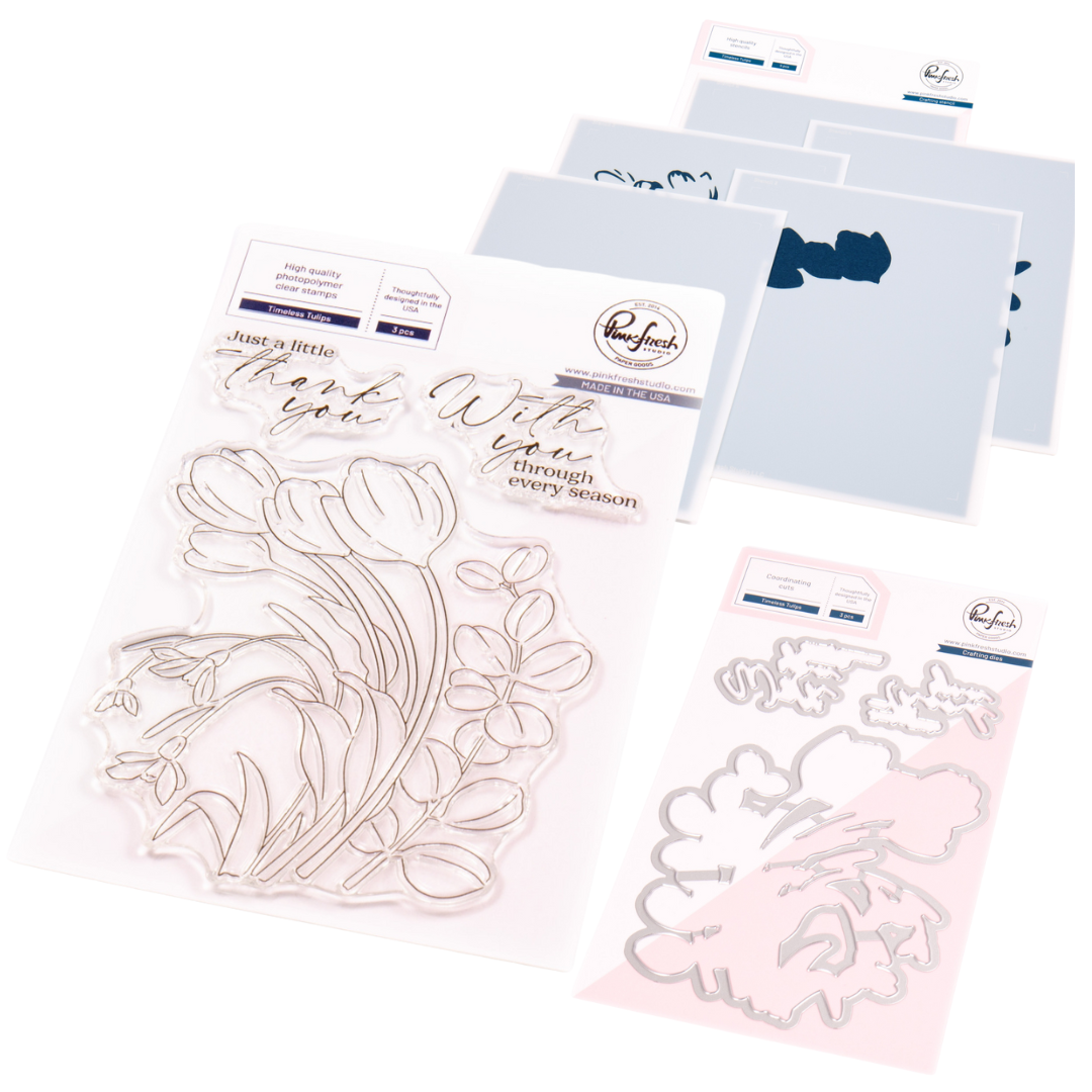 Pinkfresh Studio Timeless Tulips Stamp, Die & Stencil Bundle