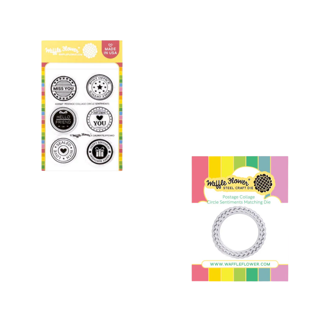 Waffle Flower Postage Collage Circle Sentiments Stamp & Die Set